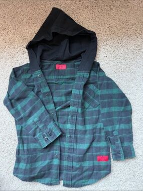 Haus of JR Kids Green Plaid Button-Front Hooded Shirt